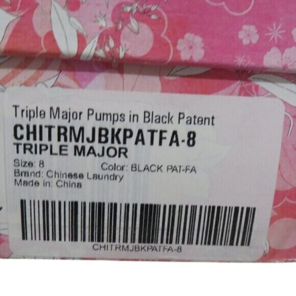 Chinese Laundry Triple Major Black Patent Leather Peep Toe Patterned Heels sz 8 - Picture 14 of 14